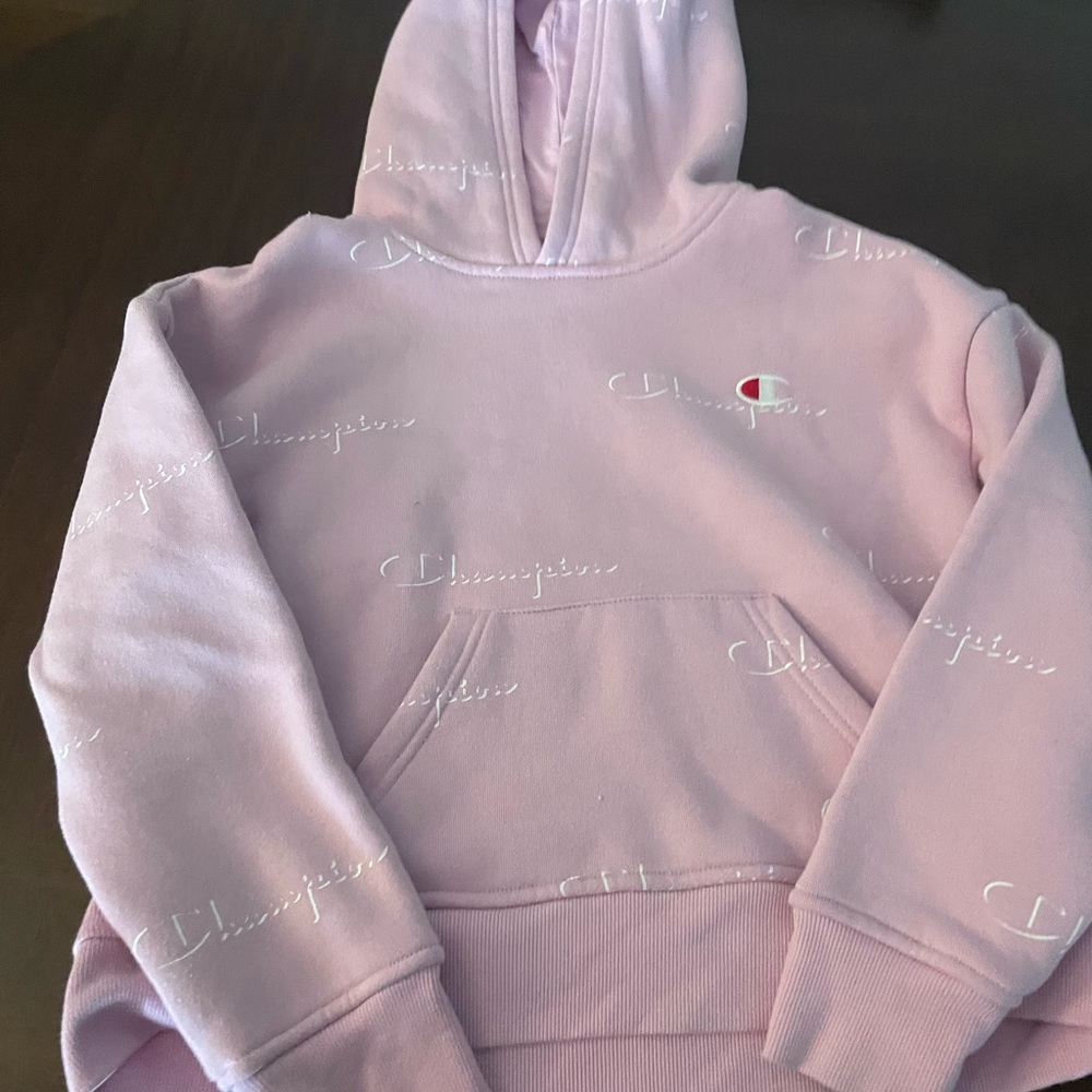 Girls pink hoodie. Champion. Size large
